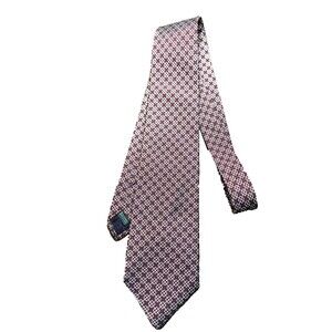 J Crew 100% Italian Wool, Ribbed Burgundy Beige Blue with Geometric Shapes Tie